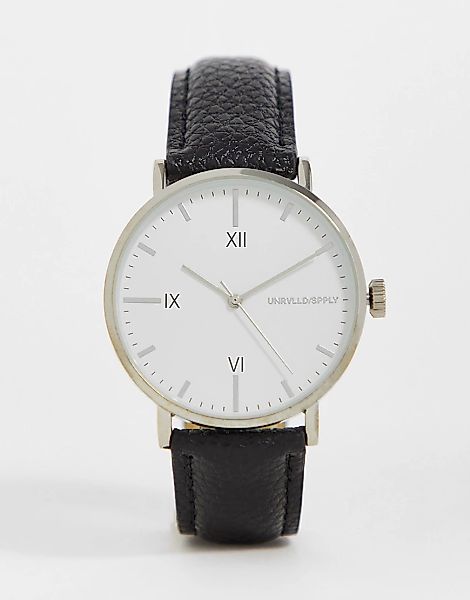 ASOS DESIGN – Klassische Uhr mit weißem Zifferblatt und Lederarmband in Sch günstig online kaufen