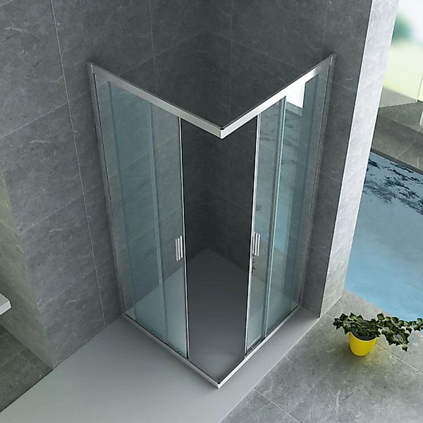 Aloni Duschkabine Eckeinstieg Und Schiebetüren Chrom Klarglas BxTxH 900x900 günstig online kaufen