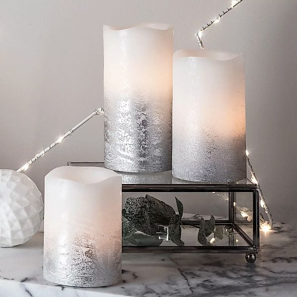 3er Set LED Kerzen Echtwachs flackernd warmweiß silber günstig online kaufen