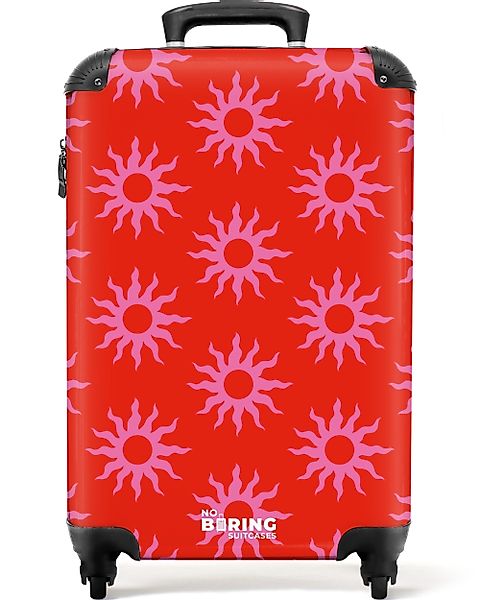 NoBoringSuitcases.com© Hartschalen-Trolley Rot mit rosa Sonnen günstig online kaufen