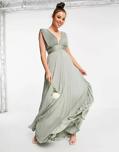 ASOS DESIGN – Bridesmaid – Plissiertes Maxi-Camisole-Kleid mit Satin-Wickel günstig online kaufen