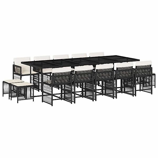 vidaXL 15-Tlg Garten-Essgruppe mit Kissen Schwarz Poly Rattan 3211710 günstig online kaufen