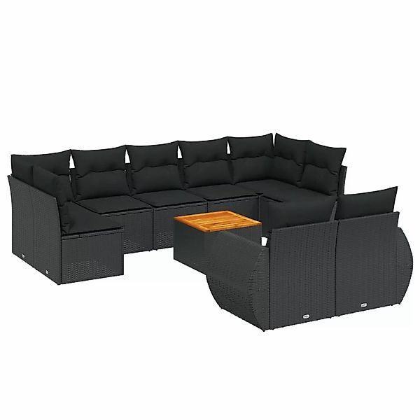 vidaXL 10-tlg Garten-Sofagarnitur mit Kissen Schwarz Poly Rattan Modell 66 günstig online kaufen