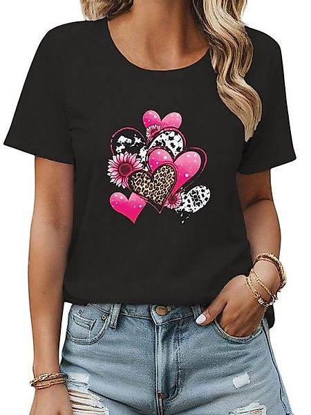 PYL Kurzarmbluse Damen Sommer Casual Bequemes T-Shirt mit Liebe Print Tee B günstig online kaufen