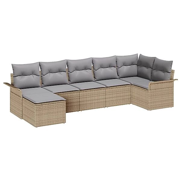 vidaXL Garten-Sofa-Set mit Kissen mit Speicher 7-Tlg Beige Poly Rattan 3354 günstig online kaufen
