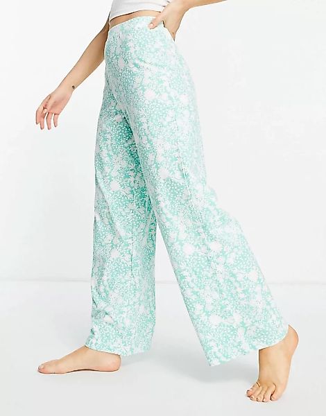 ASOS DESIGN – Mix & Match – Pyjamahose mit Blumenmuster in Grün günstig online kaufen