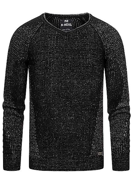 R-NEAL V-Ausschnitt-Pullover V-Neck Ripped Grobstrick Pullover Slim Fit Str günstig online kaufen