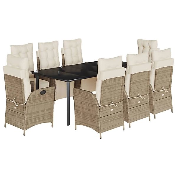 vidaXL 9-Tlg Garten-Essgruppe mit Kissen Beige Poly Rattan 3213447 günstig online kaufen