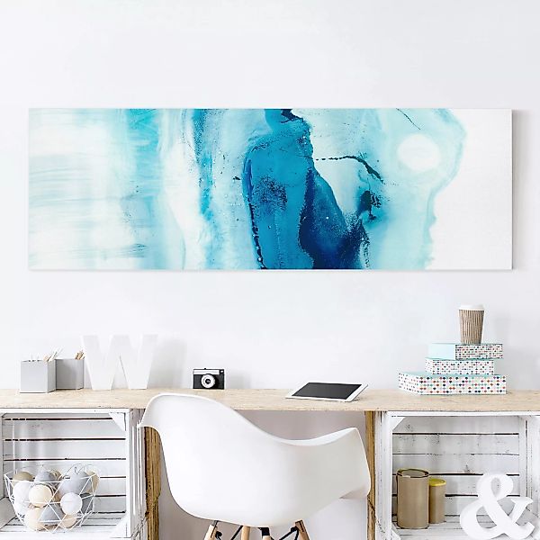 Leinwandbild Abstrakt - Panorama Blaue Strömung I günstig online kaufen