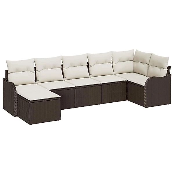 vidaXL Garten-Sofa-Set mit Kissen 7-Tlg Braun Weiß Poly Rattan 3354457 günstig online kaufen
