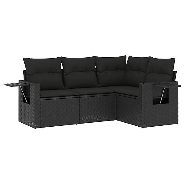 vidaXL 4-Tlg Garten-Sofagarnitur mit Kissen Schwarz Poly Rattan 3220104 günstig online kaufen