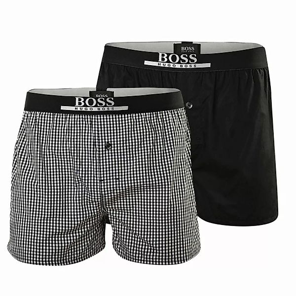 HUGO BOSS Herren Boxer Shorts, 2er Pack - Woven Boxer, Karo, Logobund Schwa günstig online kaufen