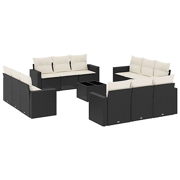 vidaXL 13-tlg Garten-Sofagarnitur mit Kissen Schwarz Poly Rattan Modell 35 günstig online kaufen