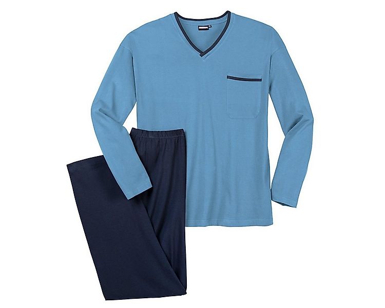 ADAMO Pyjama Adamo Schlafanzug Übergröße hellblau V-Ausschnitt (2 tlg) günstig online kaufen