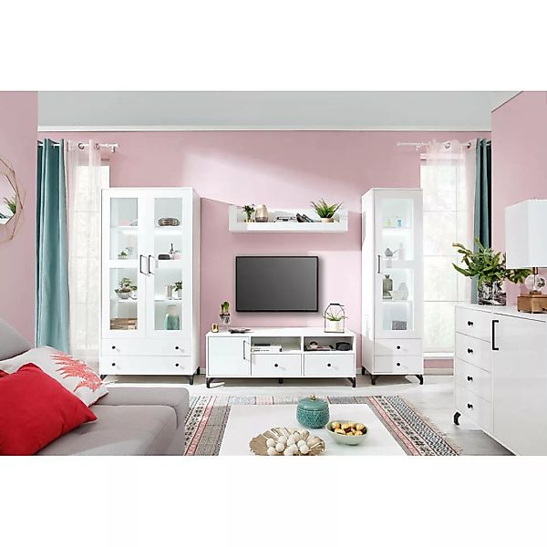 Wohnzimmmermöbel Set mit Beleuchtung weiß BEND-133, 6-teilig mit Couchtisch günstig online kaufen