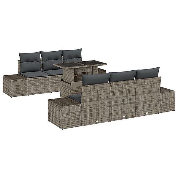 vidaXL Loungesofa 7-tlg. Garten-Sofagarnitur mit Kissen Grau Poly Rattan, 7 günstig online kaufen