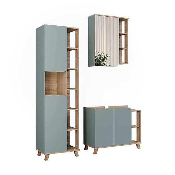 Vicco Badmöbel-Set Karen Sonoma/Blau 3 Teile Opt 3 günstig online kaufen