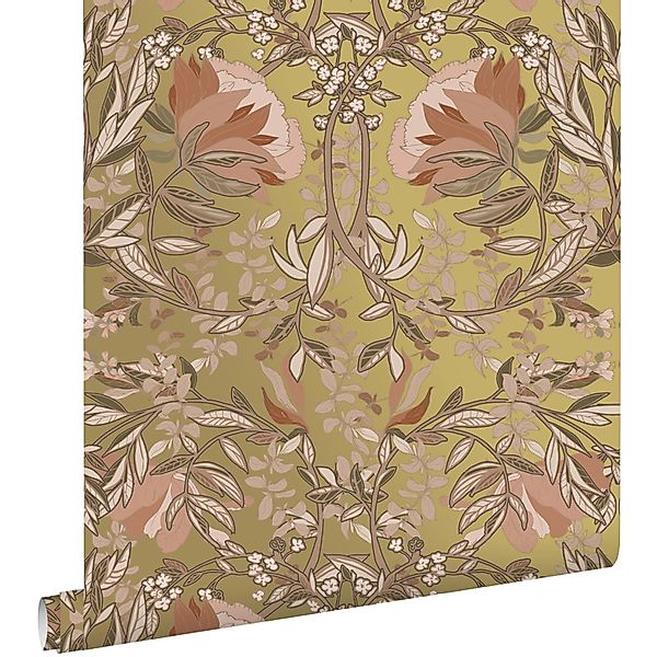 ESTAhome Tapete Blumenmuster im Jugendstil Gold und Terrakottarosa 53 cm x günstig online kaufen