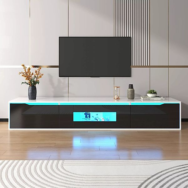 Fernsehschrank Hochglanz Schwarzweiß 180cm TV-Schrank Modern Design LED Bel günstig online kaufen