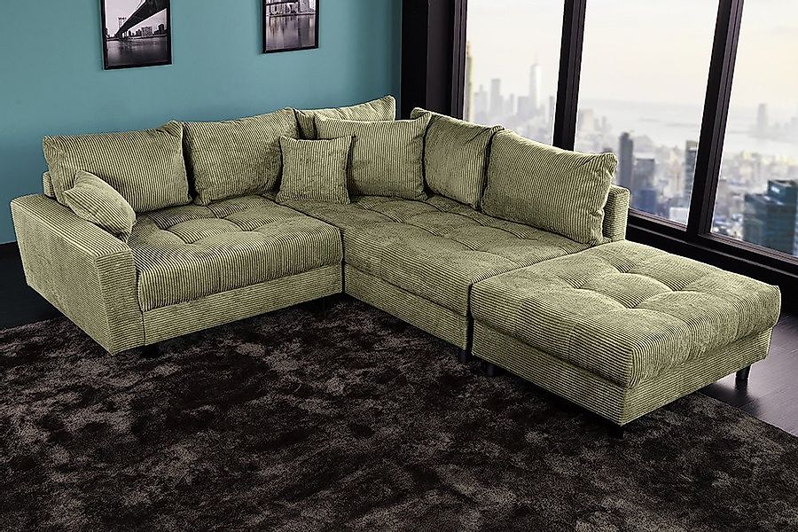 riess-ambiente Ecksofa KENT 220cm grün- Cord, L-Form, Federkern, m. Kissen, günstig online kaufen