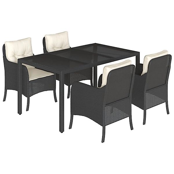 vidaXL 5-Tlg Garten-Essgruppe mit Kissen Schwarz Poly Rattan 3211844 günstig online kaufen