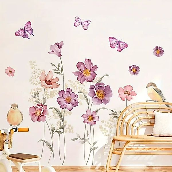Montegoni Wandsticker Moderne Blumen Wandaufkleber mit Schmetterlingen – Se günstig online kaufen