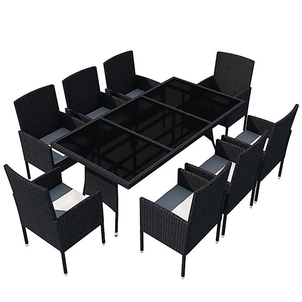 vidaXL 9-Tlg Garten-Essgruppe mit Kissen Poly Rattan Schwarz 42538 günstig online kaufen