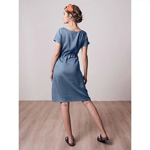 Light-breeze Buttoned Lyocell (Tencel) Kleid Blau günstig online kaufen