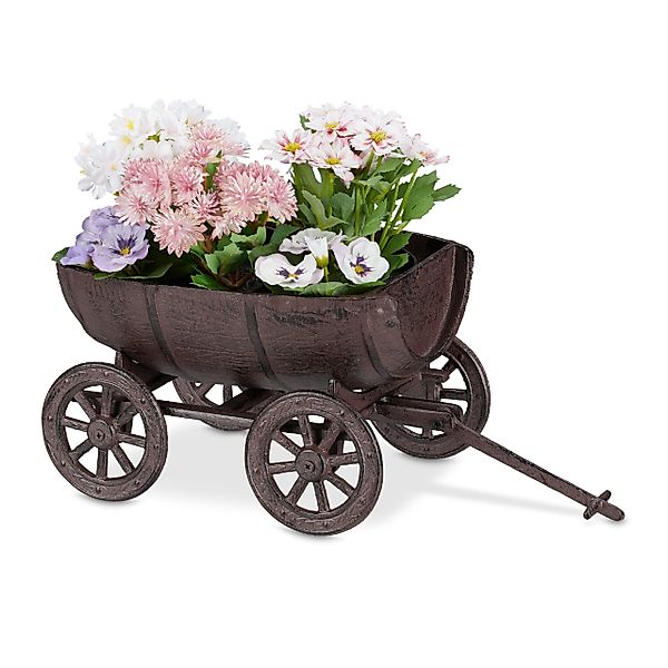 relaxdays Pflanzschale Pflanzfass auf Handwagen Gartendeko, günstig online kaufen