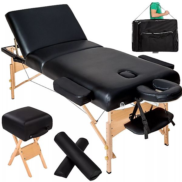 3 Zonen Massageliege-Set mit 10cm Polsterung, Lagerungsrollen und Holzgeste günstig online kaufen