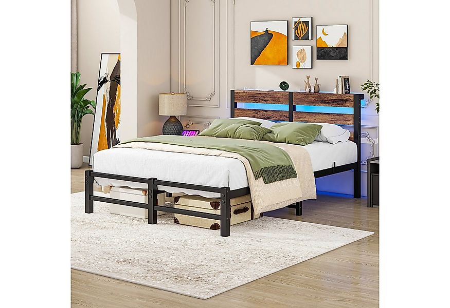 HAUSS SPOLE Bettgestell 120x200cm Metallbett mit LED Beleuchtung Jugendbett günstig online kaufen