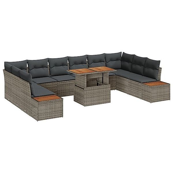 vidaXL Loungesofa 11-tlg. Garten-Essgruppe mit Kissen Grau Poly Rattan, 11 günstig online kaufen