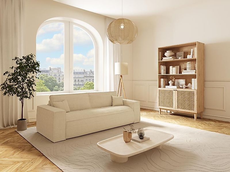 Sofa 4-Sitzer mit Matratze - Cord - Cremefarben - Liegefläche 160 cm - Matr günstig online kaufen