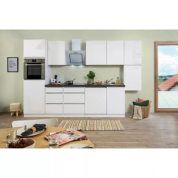 Respekta Küchenzeile ohne E-Geräte 330 cm Grifflos Weiß Hochglanz günstig online kaufen