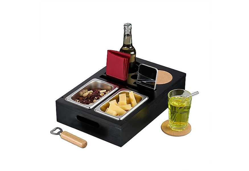 relaxdays Tabletttisch Couchbar mit Snackschalen, schwarz günstig online kaufen
