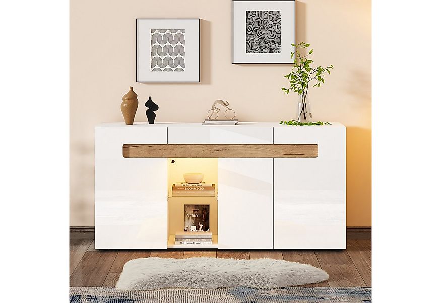 Merax Sideboard Sideboard mit LED, Buffetschrank Anrichte mit Holzoptik (1 günstig online kaufen