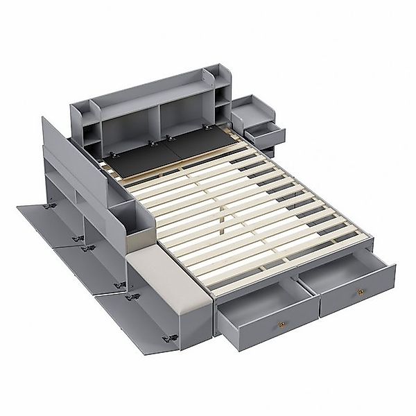 STILVORA Bettgestell 140×200 Jugendbett mit Nachttisch&Stauraum,Funktionsbe günstig online kaufen