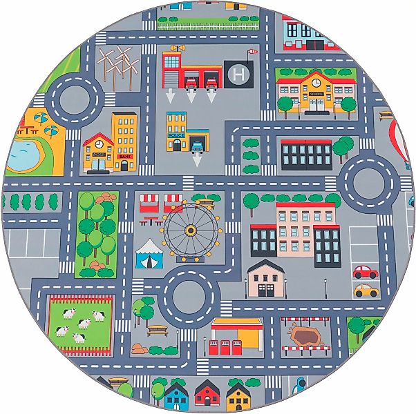 Paco Home Kinderteppich »Bino 576«, rund, 4 mm Höhe, Kurzflor, Straßen-Spie günstig online kaufen