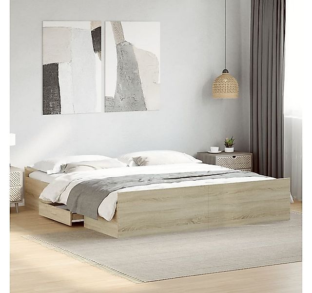furnicato Bettgestell mit Schubladen Sonoma-Eiche 200x200cm Holzwerkstoff ( günstig online kaufen