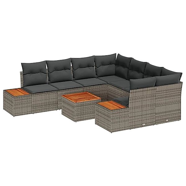 vidaXL Garten-Sofa-Set mit Kissen 9-Tlg Grau Poly Rattan 3348055 günstig online kaufen