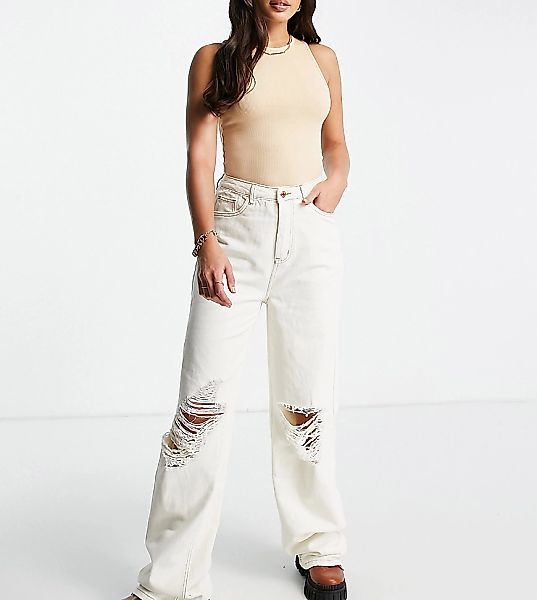 Missguided Tall – Jeans mit Zierrissen und weitem Bein in Cremeweiß aus rec günstig online kaufen