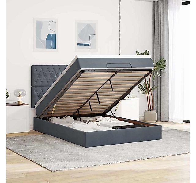 vidaXL Bett, Ottoman-Bett mit Matratzen & LEDs Dunkelgrau 140x200 cm Samt günstig online kaufen
