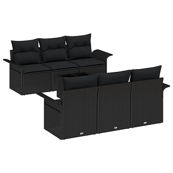vidaXL Loungesofa 7-tlg. Garten-Sofagarnitur mit Kissen Schwarz Poly Rattan günstig online kaufen