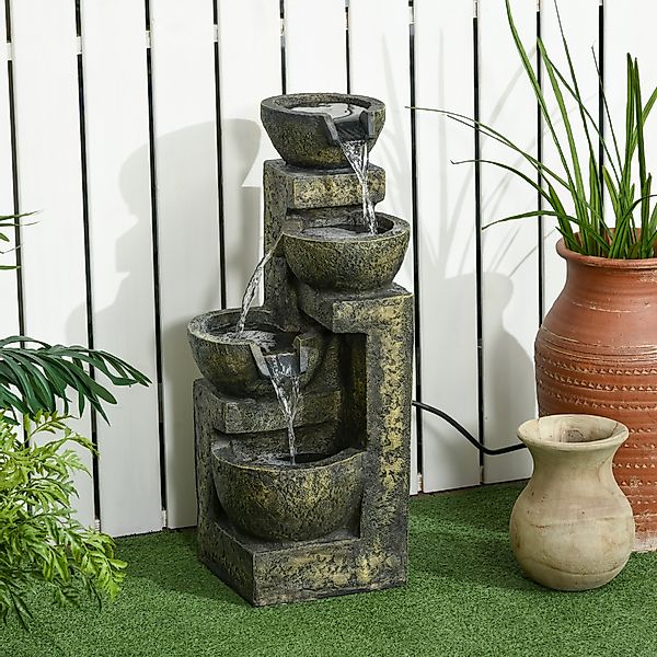 Outsunny Gartenbrunnen Springbrunnen mit 4 Stufen einstellbare Strömung Was günstig online kaufen