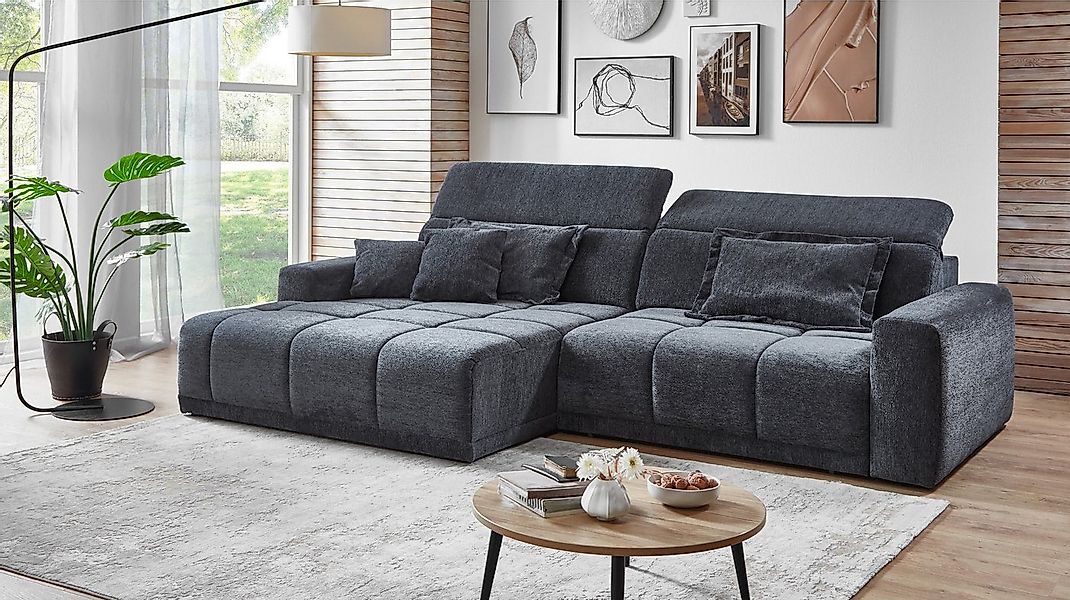 Massivart® Ecksofa Bouclé Bezug / 288 cm / elektrische Sitztiefenverstellun günstig online kaufen