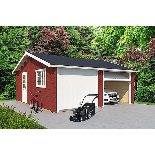 Lasita Maja Doppel-Holzgarage Falkland mit Schwingtor Schwedenrot 575 x 575 günstig online kaufen