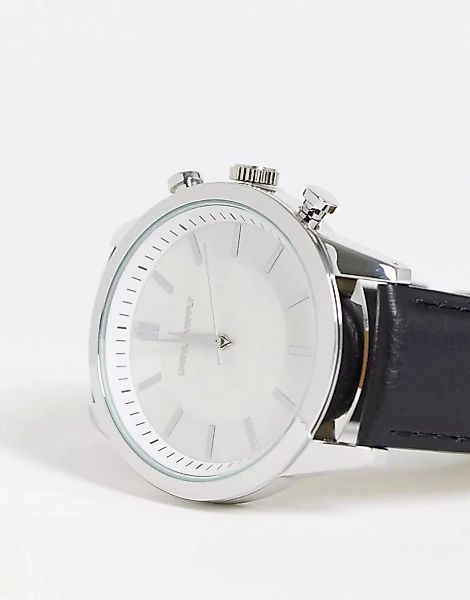 ASOS DESIGN – Klassische Armbanduhr mit Lederriemen in Schwarz günstig online kaufen