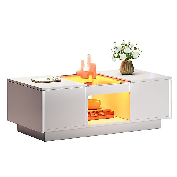 Merax Couchtisch mit LED-Beleuchtung und Glas-Tischplatte günstig online kaufen
