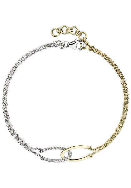 JOBO Armband Goldarmband Bicolor 2-reihig, 585 Gold mit 18 Diamanten 19,5 c günstig online kaufen