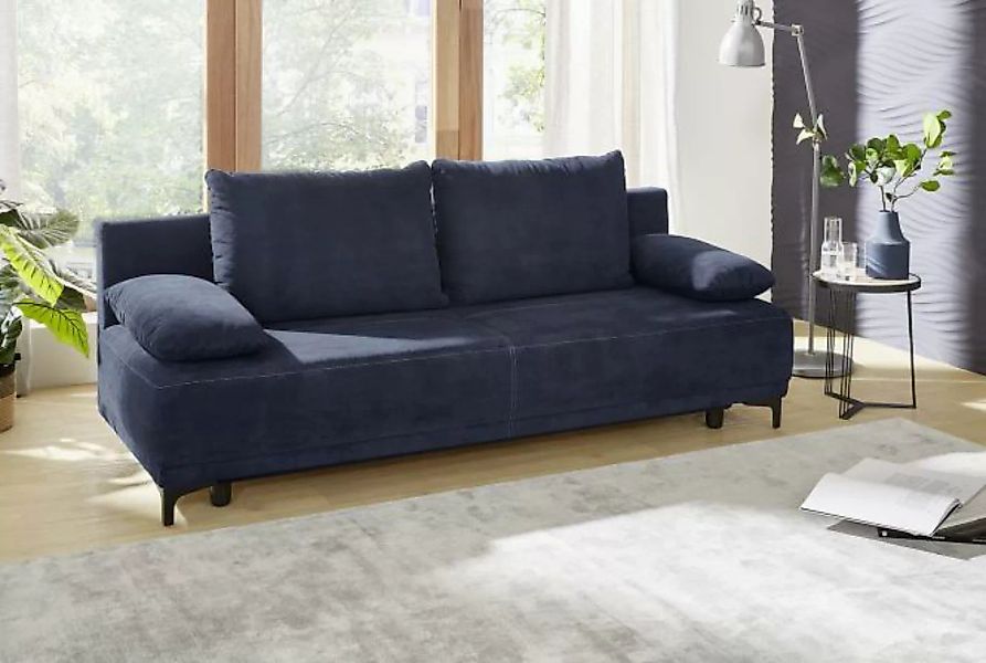 Schlafsofa mit Bettkasten ca 200 cm breit Blau LUIGI günstig online kaufen